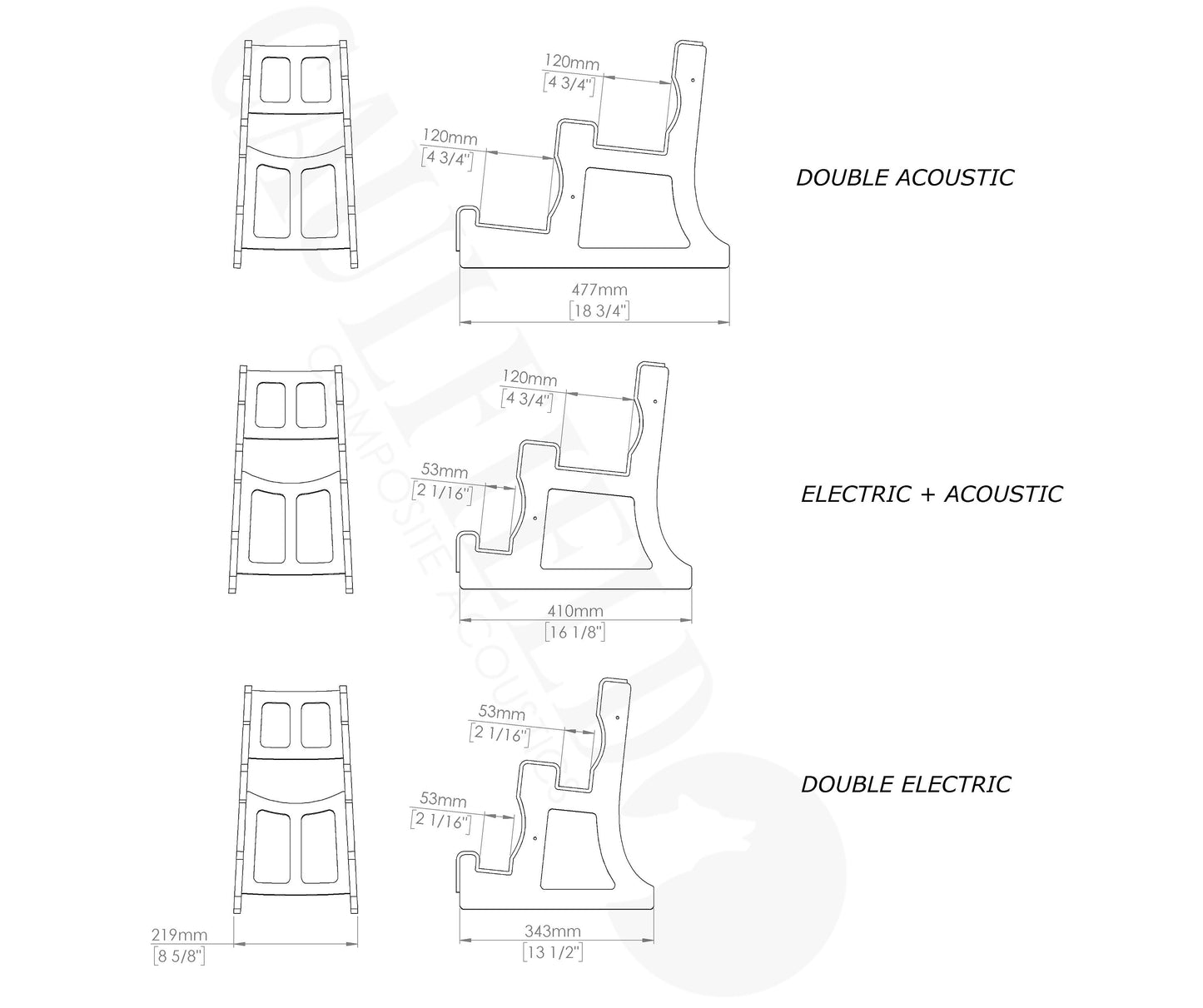 Double Decker Musical Instrument Stand, Customisable for Two / 2 Guitars and more, Made In Ireland, Charcoal Black