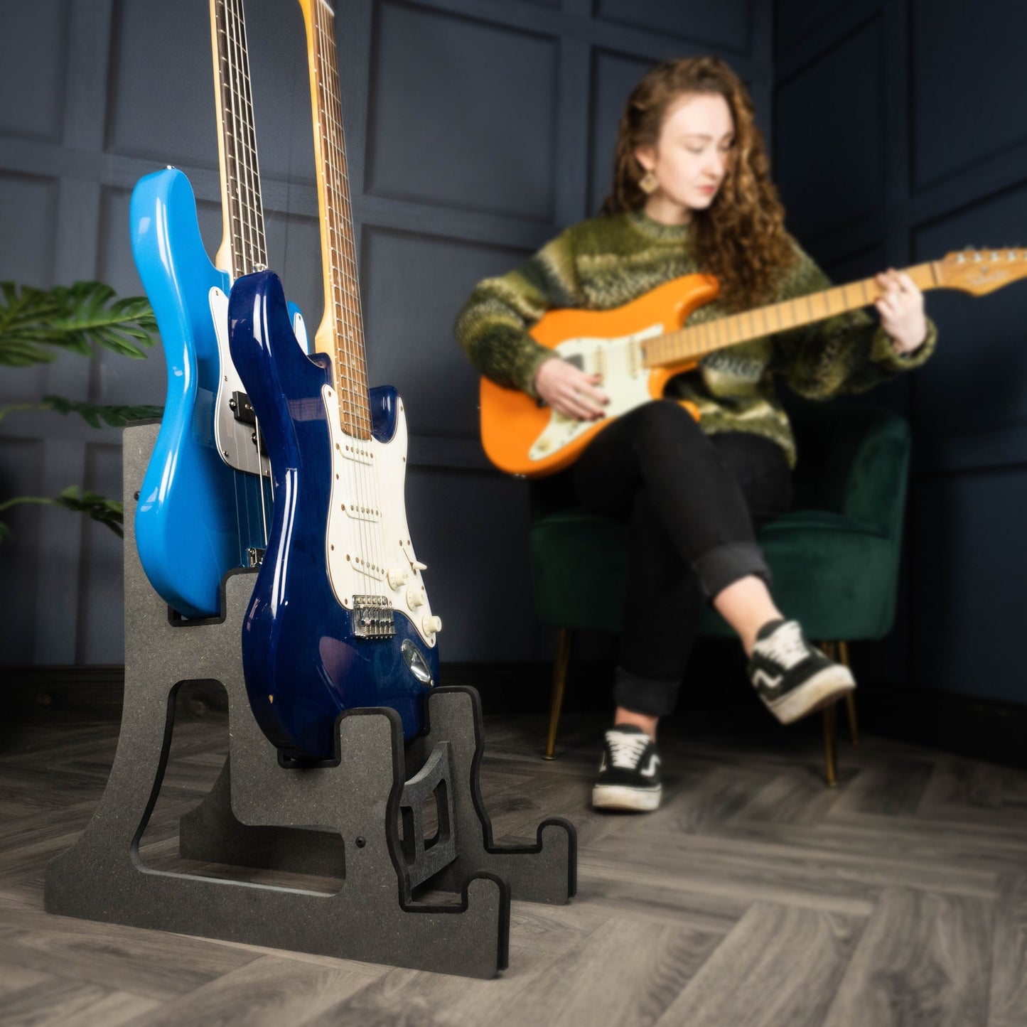 Triple Decker Musical Instrument Stand, Customisable for Guitar and more, Made In Ireland, 3/Three Guitar Stand, Holder in Charcoal