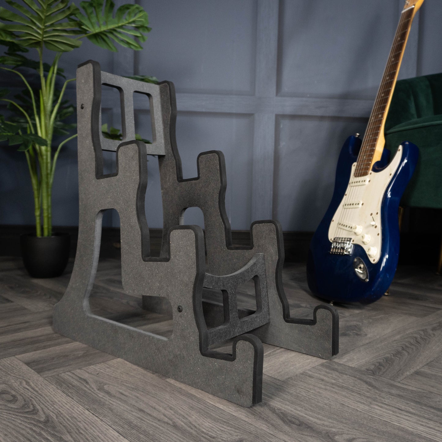 Triple Decker Musical Instrument Stand, Customisable for Guitar and more, Made In Ireland, 3/Three Guitar Stand, Holder in Charcoal